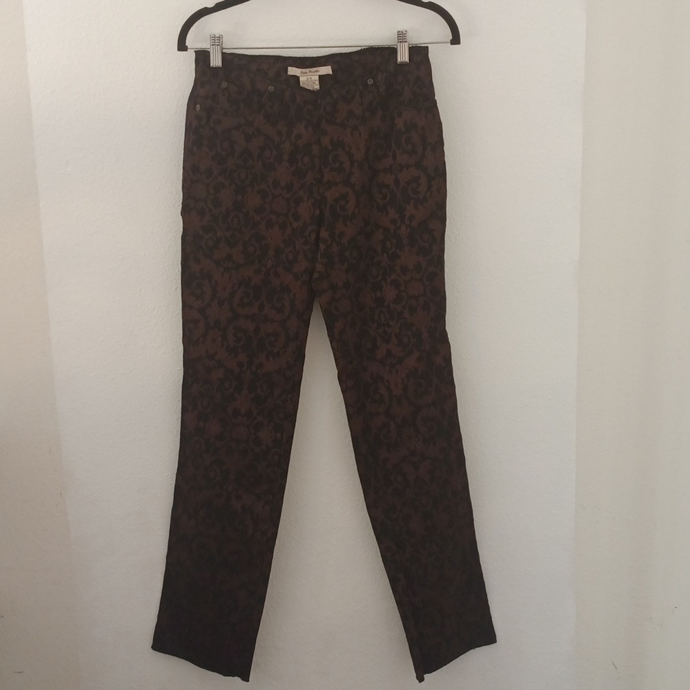 Free People Vintage Brown Jacquard Textured Boho Ankle Pants Denim Jeans Sz 3/4